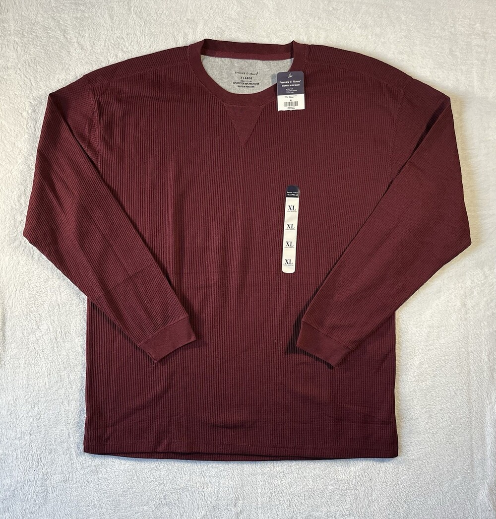Preswick & Moore Shirt Menâs XL Thermal Long Sleeve Sleepwear Burgundy NWT